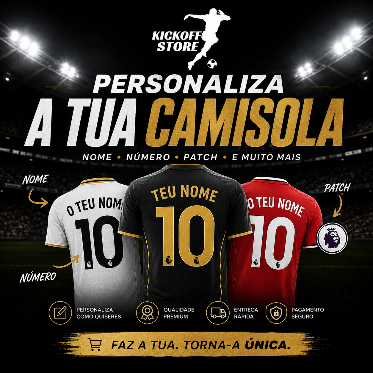 Personalização de camisolas Kickoff Store